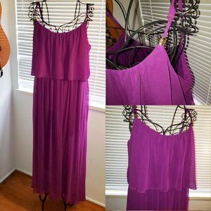 Beautiful Jewel-Tone Magenta Tiered Ruffled Prairie Maxi Dress Cottagecore L 12